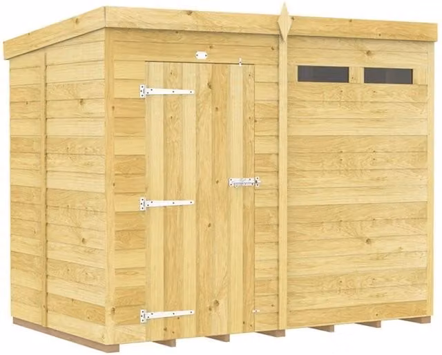 Buttercup Farm Pent Security Wood Shed with Single Door, Brown, L147 x W243 x H201 cm