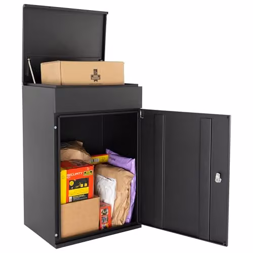 Burg-Wächter Wall Mounted Galvanised Steel Parcel Box, Black, W/D/H: 35.0 x 16.18 x 68.0 cm