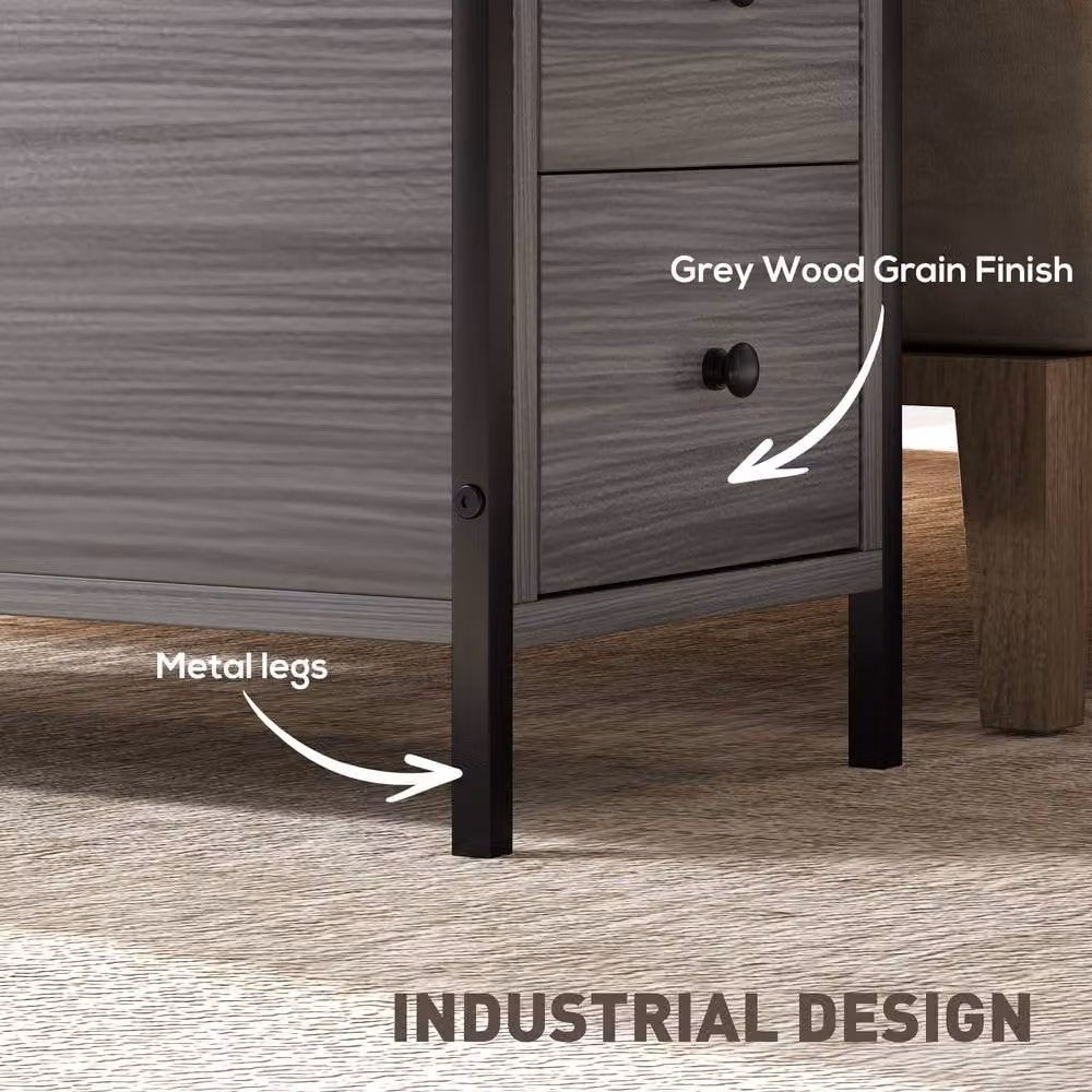 STILVORA Industrial Side Table with 2 Drawers and Shelf in Black and Grey – 5