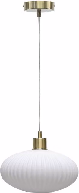 First Choice Lighting Oval Glass Pendant Ceiling Light in White and Satin Brass – 1