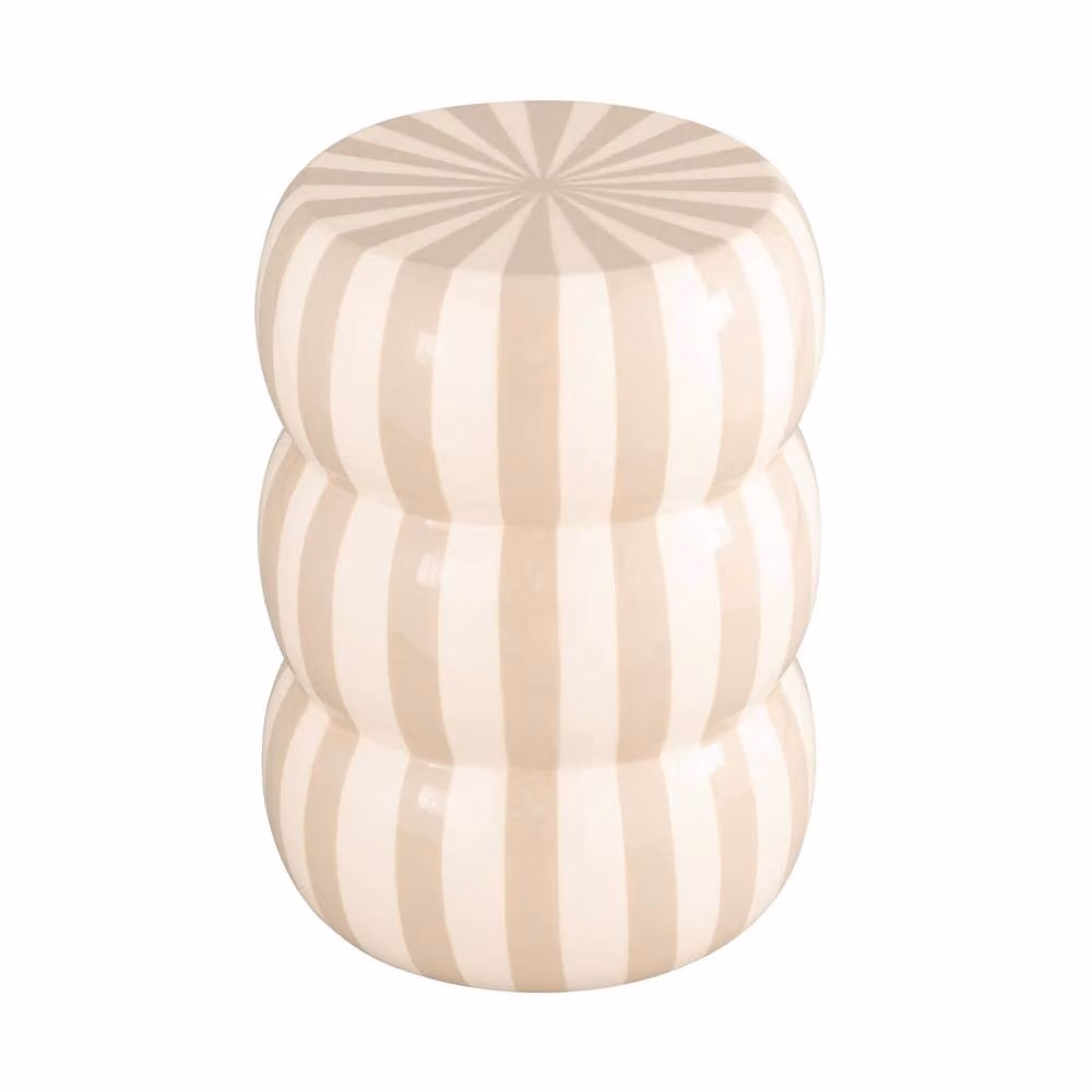 sweeek Round Striped Enamelled Steel Side Table in Beige, Diameter: 33 cm, Height: 46 cm – 1