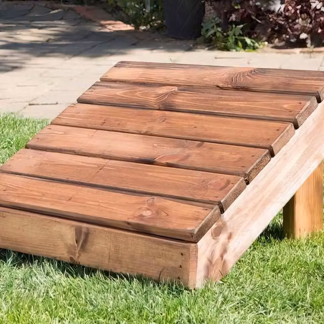 Charles Taylor Rustic Brown Treated Hardwood Cube Garden Footstool