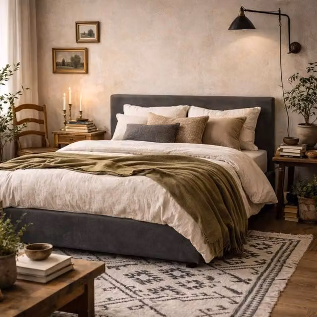Wyld Haus Portarlington Upholstered King Size Bed in Grey with Headboard, W/D/H: 180 x 200 cm – 1