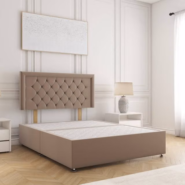 BSSPOKE Nova Plush Velvet Divan Bed with 24 inch Headboard in Bronze, Single, W/D/H: 90 x 200 cm
