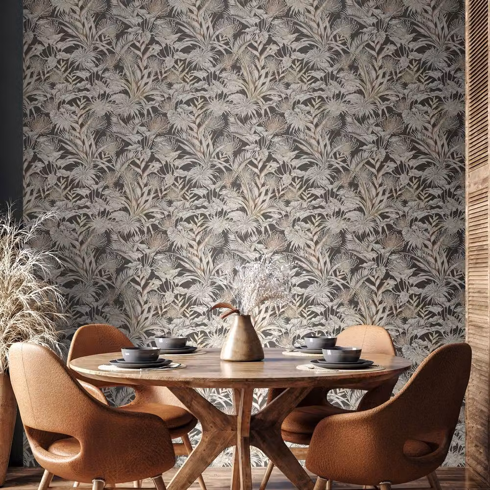 Hoopla Walls Tropical Canopy Charcoal and Stone Grey Botanical Floral Wallpaper – 2