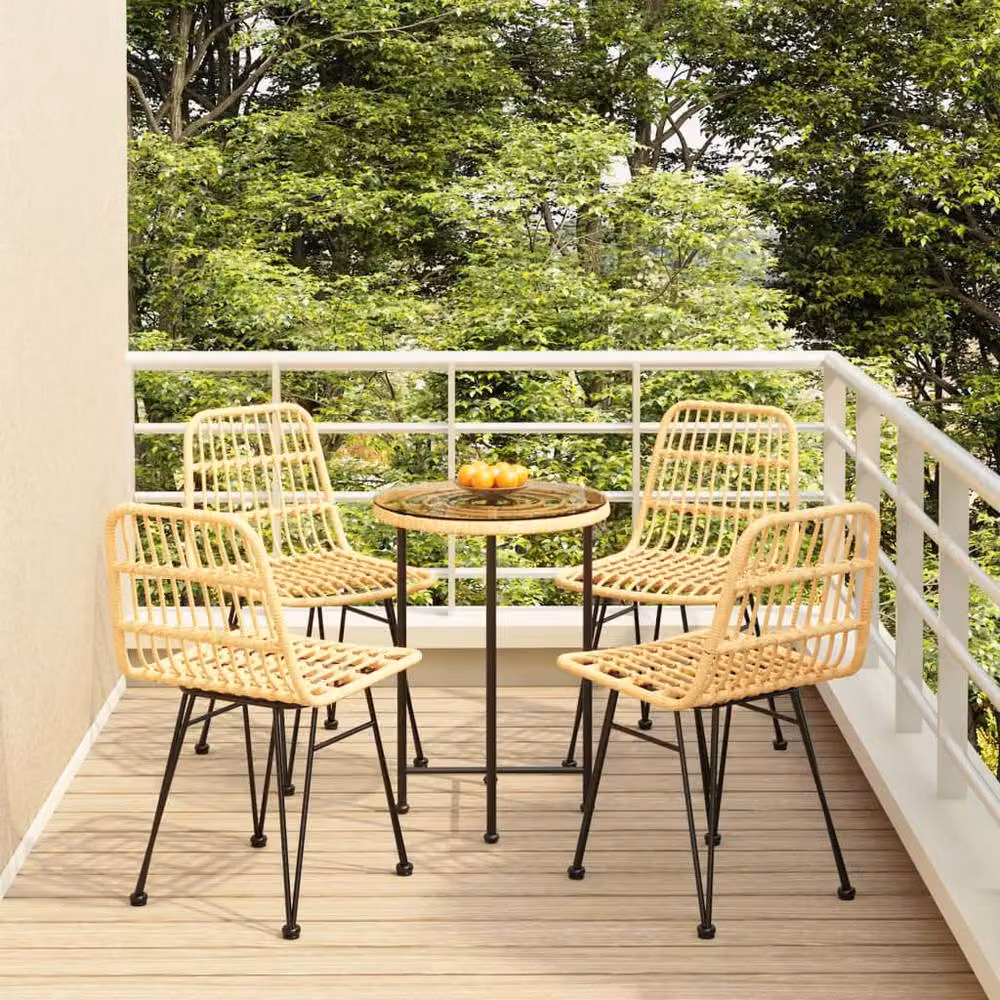 Berkfield Home 5 Piece Poly Rattan Garden Dining Set in Light Brown – 2