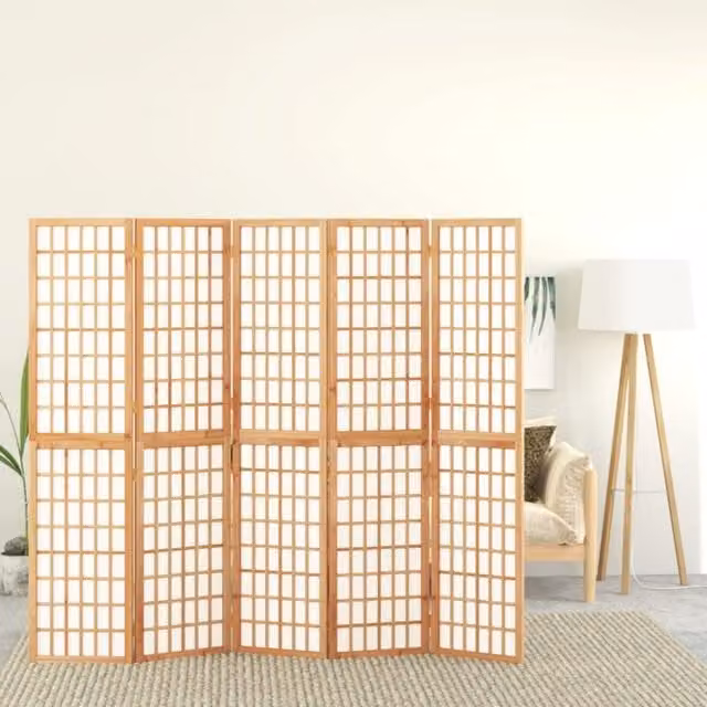 Berkfield Home Japanese Style 5-Panel Folding Room Divider, Brown, W: 200 cm, H: 170 cm
