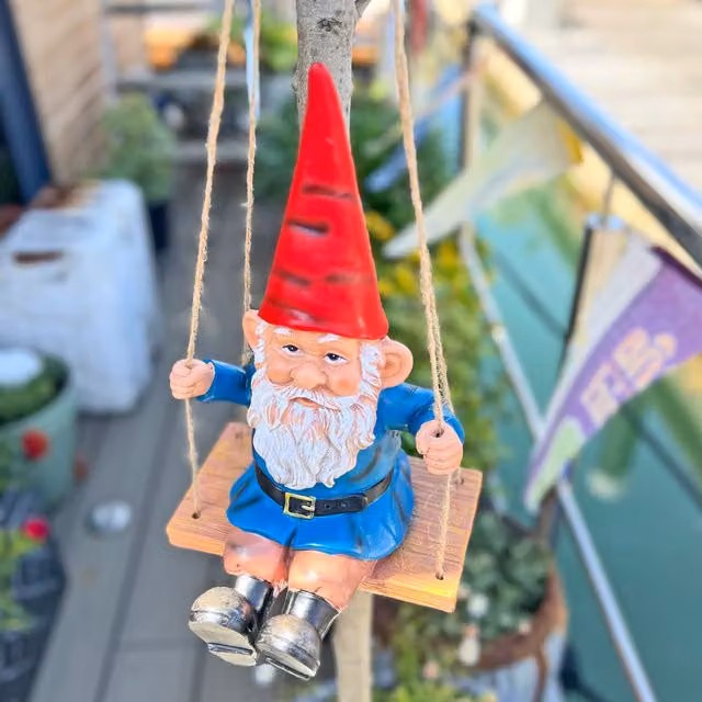 Farmwood Blue Swinging Gnome Hanging Garden Ornament Resin Figure