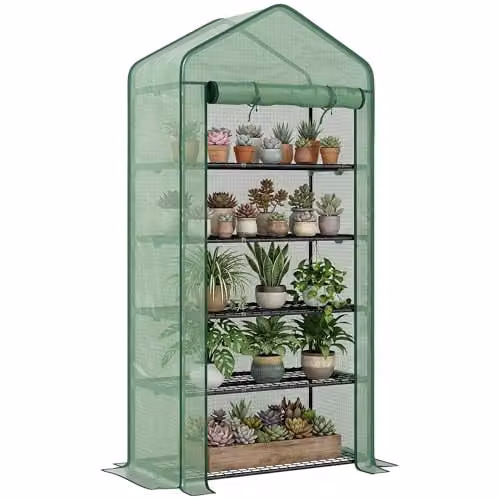 Outsunny 5 Tier Widened Mini Freestanding Greenhouse in Green, W/D/H: 90 x 49 x 193 cm – 1