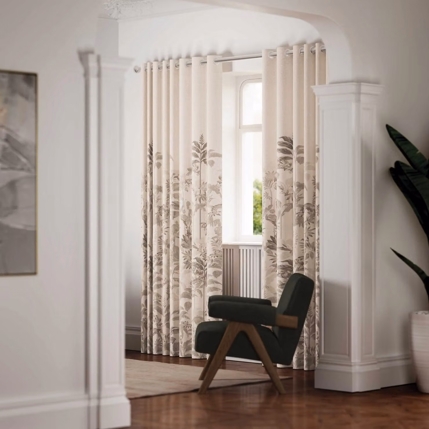 Ted Baker Rhapsody Floral Cotton Lined Eyelet Curtains in Beige, Width: 90 in, Height: 72 in – 2