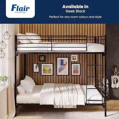 Flair Furnishings Small Double Metal Bunk Bed for Children, Black, H: 178.0 cm x W: 127.5 cm x D: 200 cm – 6