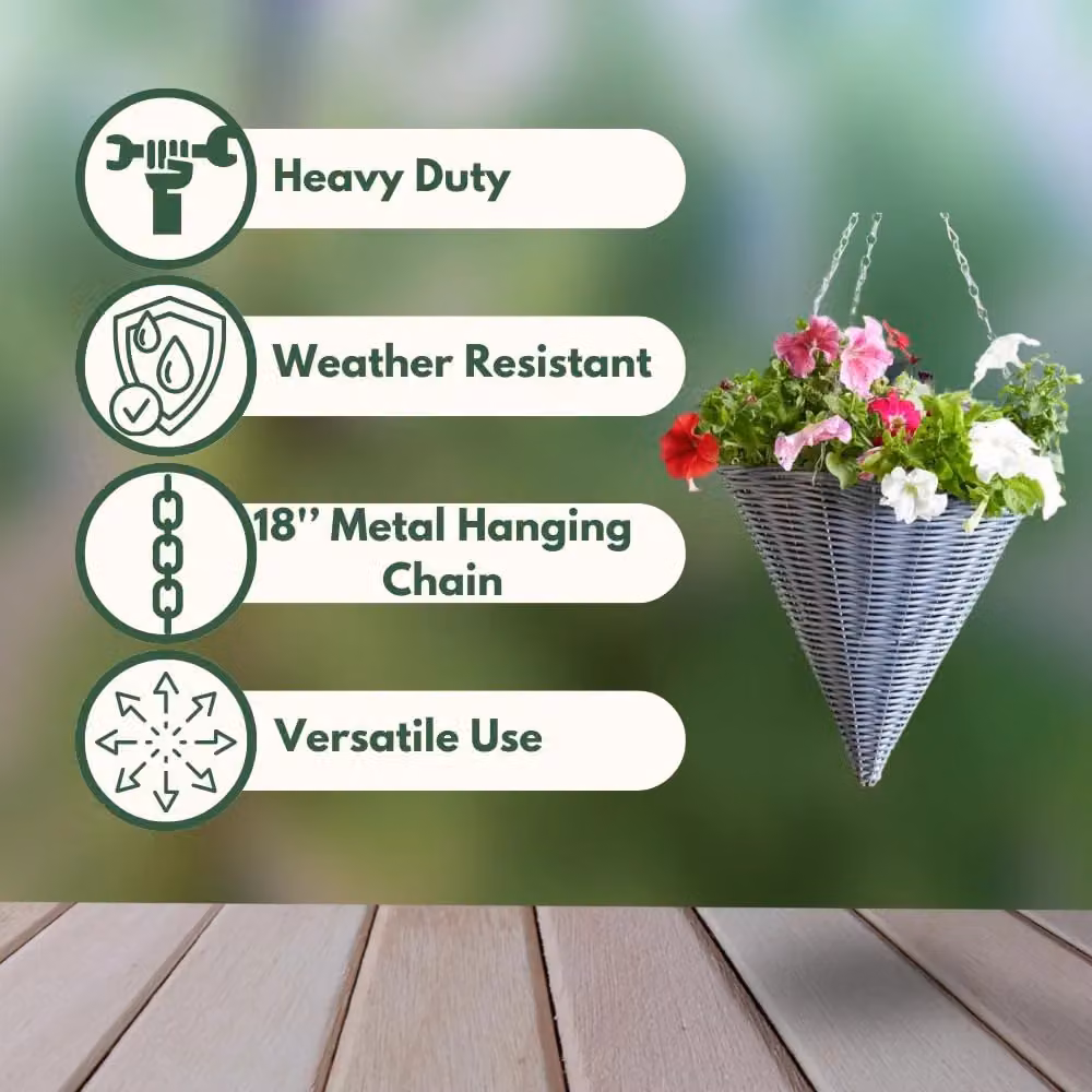 Marco Paul Grey Rattan Effect Hanging Flower Basket Planter – 4