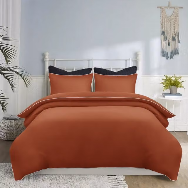 Cotton Passion Microfibre Duvet Cover Set in Brown and Orange, W: 180 cm x D: 200 cm