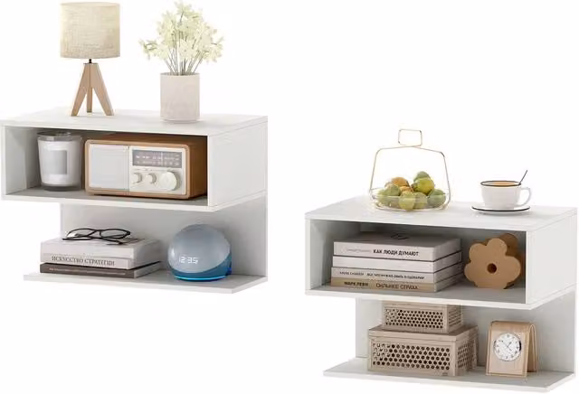 Gymax Set of 2 White Wall Mounted Floating Nightstands – 1