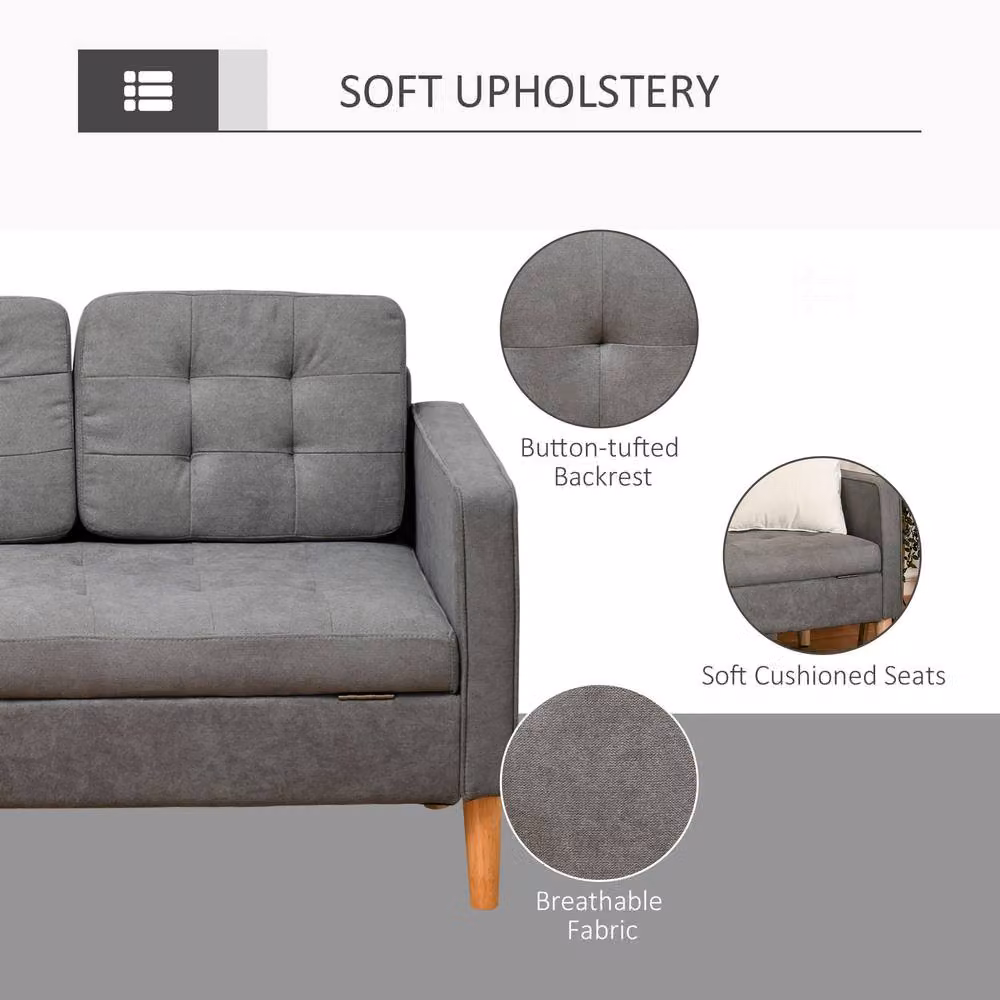 HOMCOM 3 Seater Button Tufted Fabric Sofa with Hidden Storage and Sleeping Function in Grey – 5