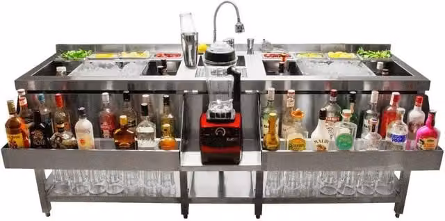 Monstershop KuKoo Double Cocktail Bar Station in Silver Stainless Steel and Glass – 1
