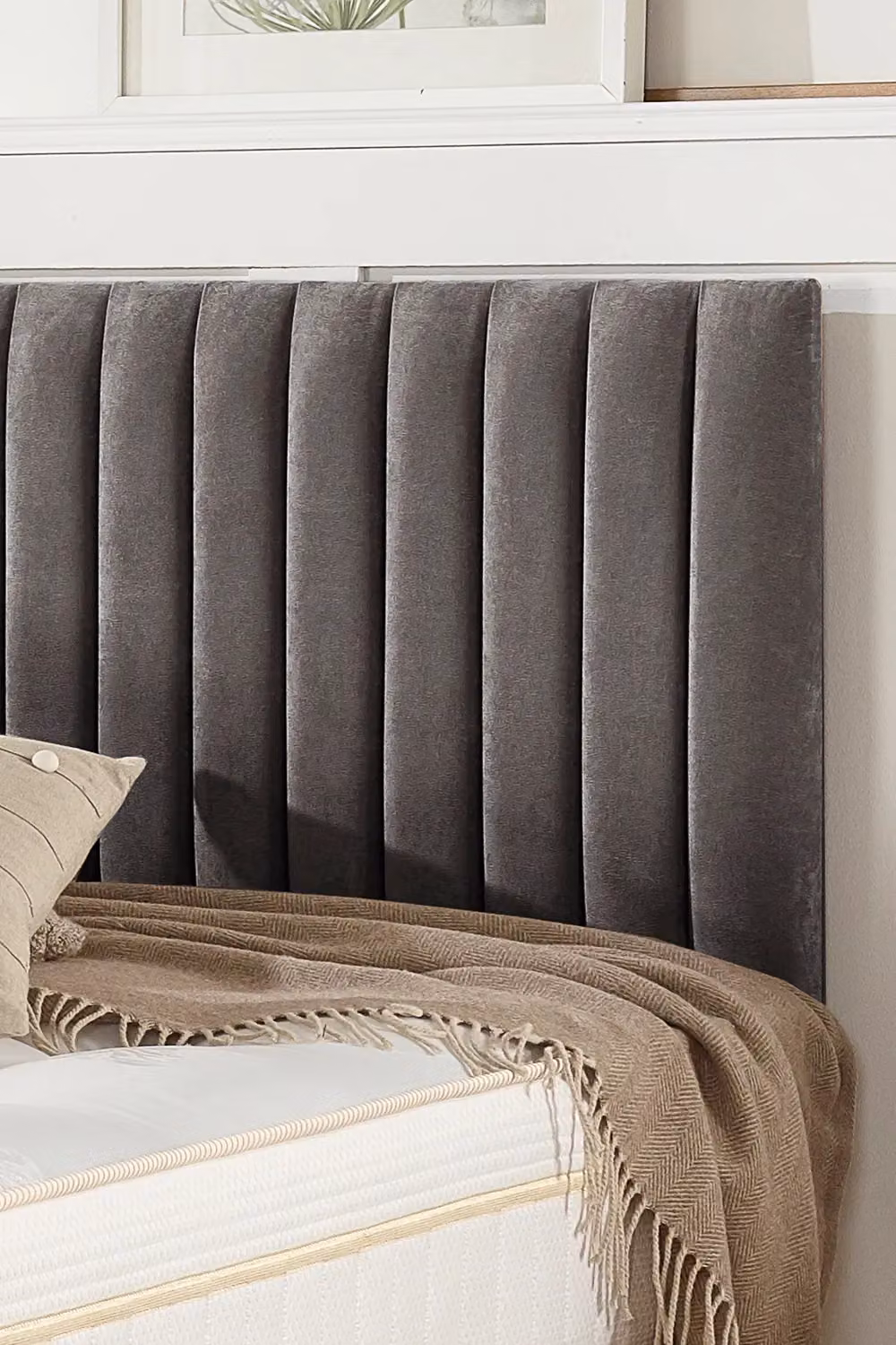 Aspire Grant Divan Bed in Brown Linen Fabric with Strutted Headboard, King Size (W: 180 cm, D: 200 cm) – 2