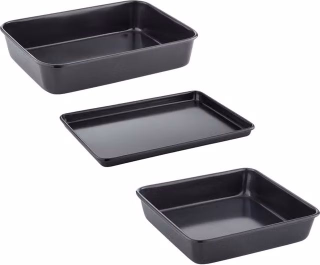Tower 3 Piece Non-Stick Square Steel Bakeware Set in Grey and Black