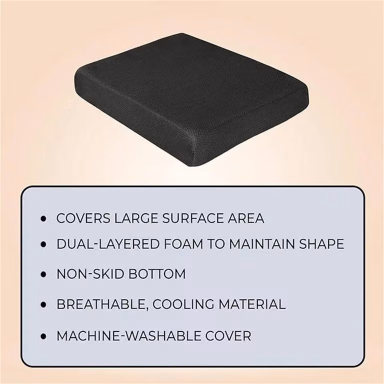 SPETLEK Orthopaedic Memory Foam Seat Cushion in Black, W/D/H: 45.5 x 40.5 x 10 cm