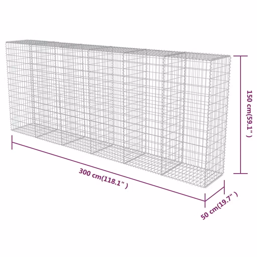 Berkfield Home Galvanised Steel Gabion Fence Wall with Covers in Silver, W: 300 cm, D: 50 cm, H: 150 cm – 3