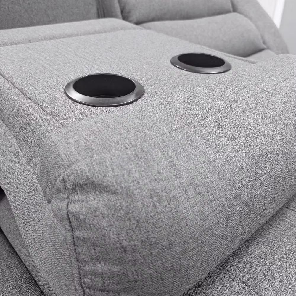 Furnishings For Less UK Manhattan Grey 3 Seater Fabric Reclining Sofa with Cup Holders – 2