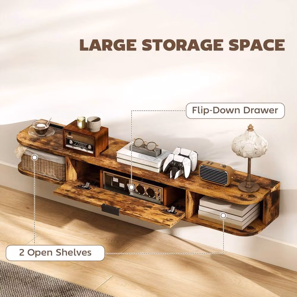 Wyld Haus Avamoro Floating TV Unit in Rustic Brown, W: 120 cm, H: 16 cm, D: 24 cm – 5
