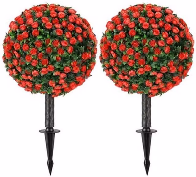 NESTLUNE Red Artificial Rose Topiary Tree, H 100 cm x W 15 cm x D 15 cm – 1