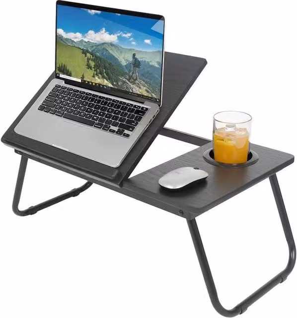 NESTLUNE Folding Lap Desk with Cupholder, Black, W: 100 cm, D: 15 cm, H: 15 cm