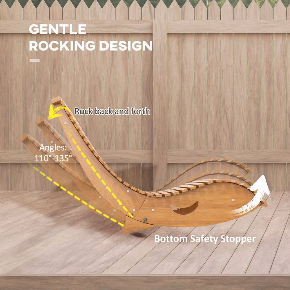 OUTSUNNY Garden Rocking Chair with High Back and Armrests in Brown Treated Hardwood – 2