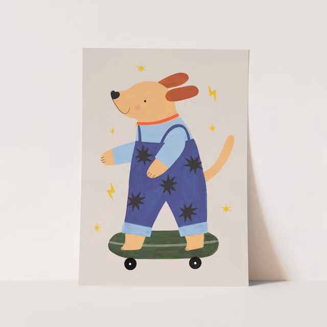 Kid Of The Village Skater Pup Fine Art Paper Poster, Multicolour, W: 21 cm, H: 29.7 cm – 1