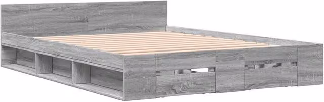 Berkfield Home Modern Bed Frame with Drawers in Grey Sonoma, W/D/H: 120 x 200 x 45 cm