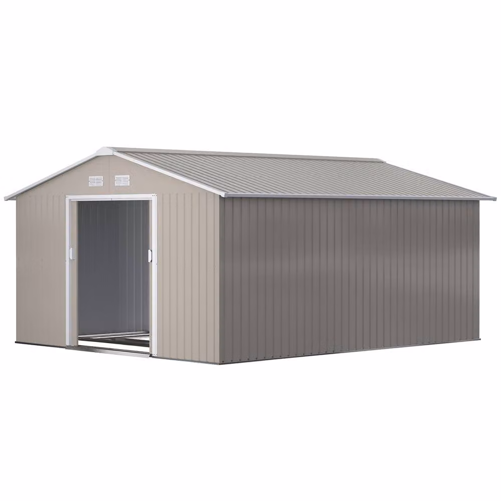 Rolipo Metal Garden Shed in Light Grey with Foundation Kit, Ventilation and Sliding Doors – 2