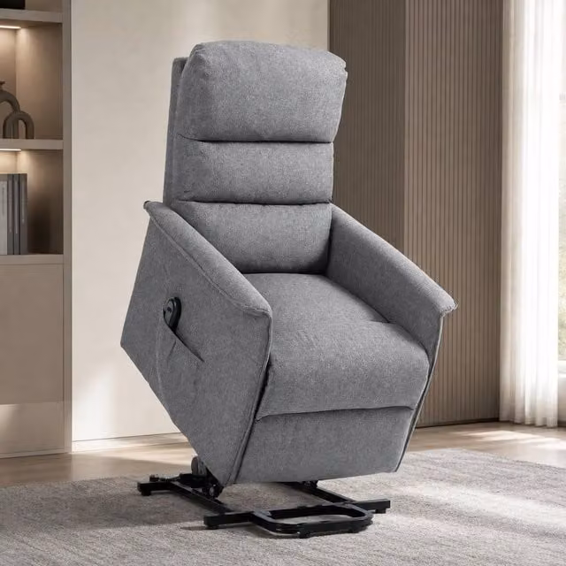 STILVORA Grey Fabric Recliner Armchair with Powered Lift Assist and Ottoman