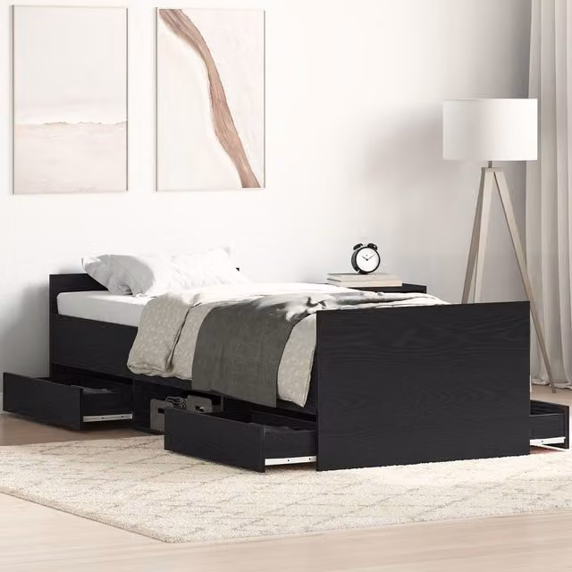 Berkfield Home Modern Black Oak Bed Frame in Engineered Wood W/D/H: 190 x 75 x 50 cm – 1