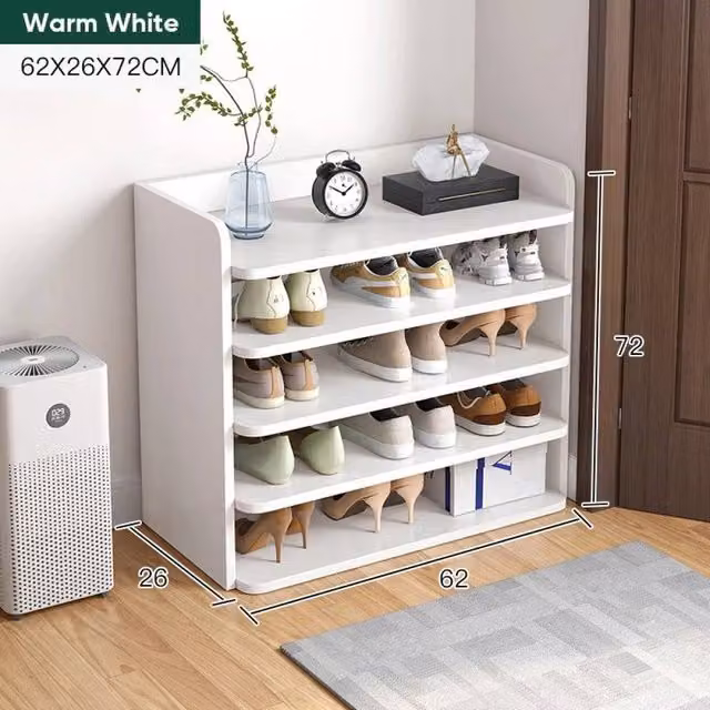 FLAVORA 5-Tier White Wooden Hallway Shoe Rack with Open Shelves, W: 100 cm, D: 60 cm