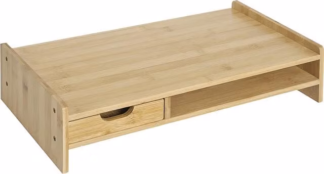 HOMCOM Bamboo Monitor Riser and Laptop Stand with Drawer, Brown, W: 25.5 cm, D: 25.5 cm, H: 11.5 cm