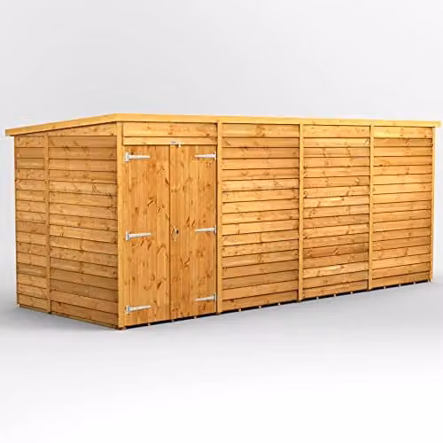 Powersheds Premium Pent Overlap Wooden Shed with Double Doors in Brown, 10 mm Extra Thick Timber, Windowless
