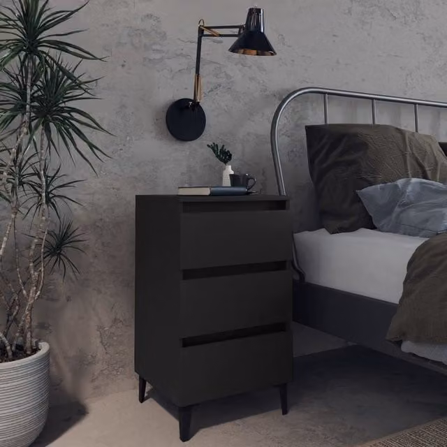 Berkfield Home Bed Cabinet with Metal Legs, Black, W/D/H: 40 x 35 x 69 cm