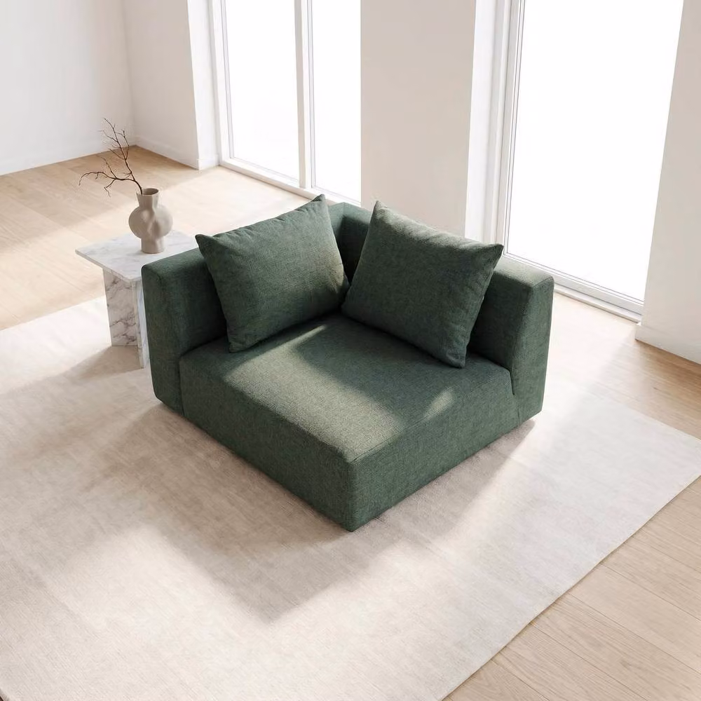 Abakus Direct Tokyo Right Corner Seat in Green and Grey Brushed Tweed Fabric with Deep Seat – 2