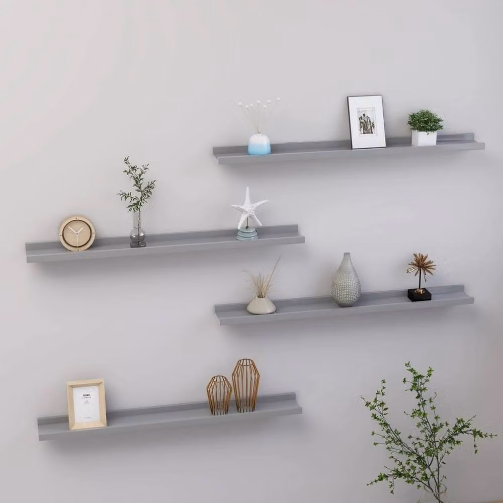 Berkfield Home Decorative Wall Shelves, 4 Piece Grey MDF Set, W: 80 cm, D: 9 cm, H: 3 cm – 2
