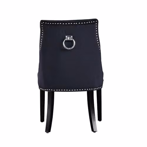 Life Interiors Windsor Set of 6 Knocker Back Velvet Dining Chairs in Black with Wood Legs – 4