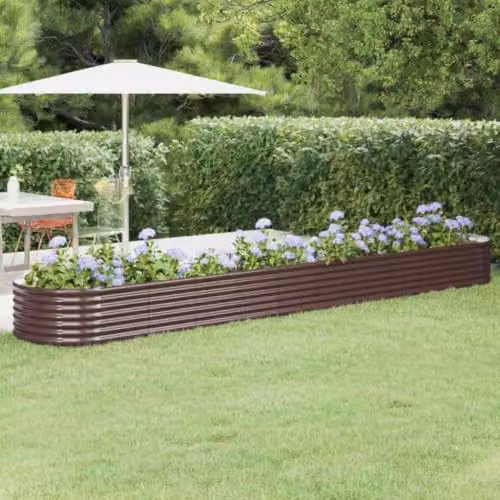 vidaXL Brown Galvanised Steel Raised Bed for Vegetable, Herb or Ornamental Gardens W: 440 cm, D: 80 cm, H: 36 cm – 2