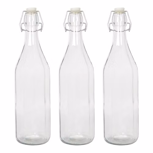 Argon Tableware Pack of 3 Reusable Glass Swing Top Bottles, 1.1 l, Transparent – 1