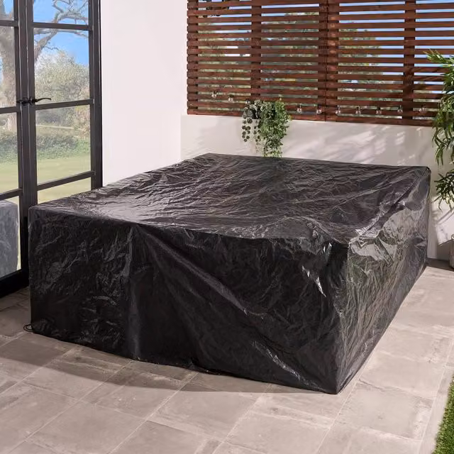 OHS Heavy Duty Black Plastic Garden Furniture Set Cover with Drawstring