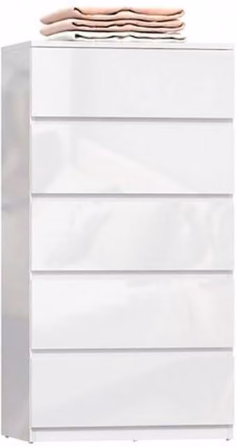 NESTLUNE Modern White Glossy Bedroom Chest of Drawers with 5 Soft-Close Drawers, W: 100 cm – 1