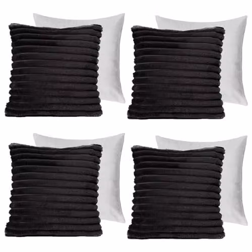 OHS Black Faux Fur Ribbed Decorative Throw Pillows with Removable Covers, Pack of 4, W/D/H: 45 x 45 x 45 cm