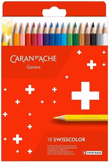 Caran d'Ache Swisscolor Aquarelle 18 Water-Resistant Colour Pencils, Assorted Colours