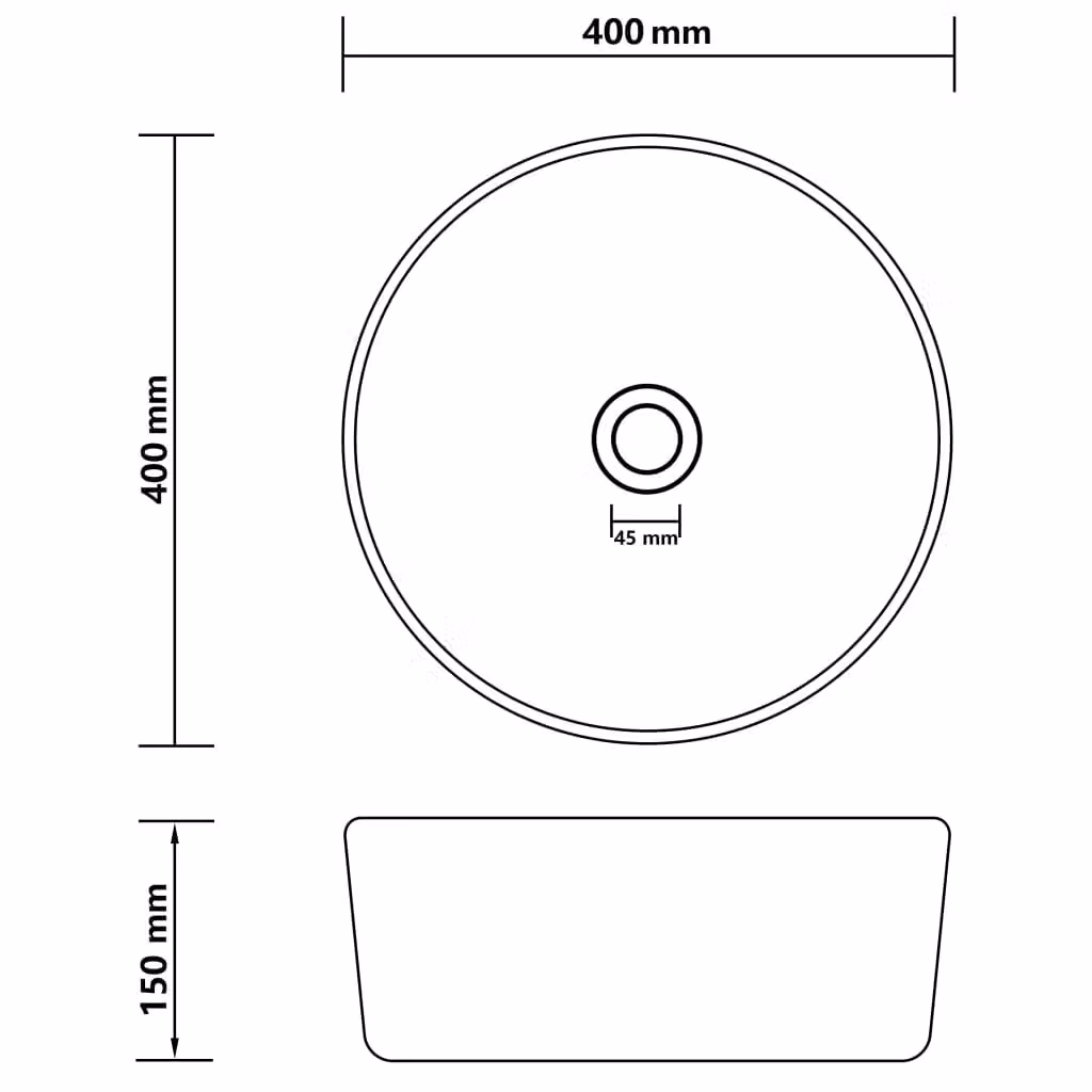 Berkfield Home Luxury Round Ceramic Countertop Wash Basin in Matt Dark Grey, W: 40 cm, D: 15 cm – 5