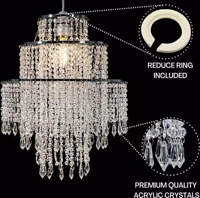 Giggi 3-Tier Acrylic Crystal Light Shade in Transparent and Chrome