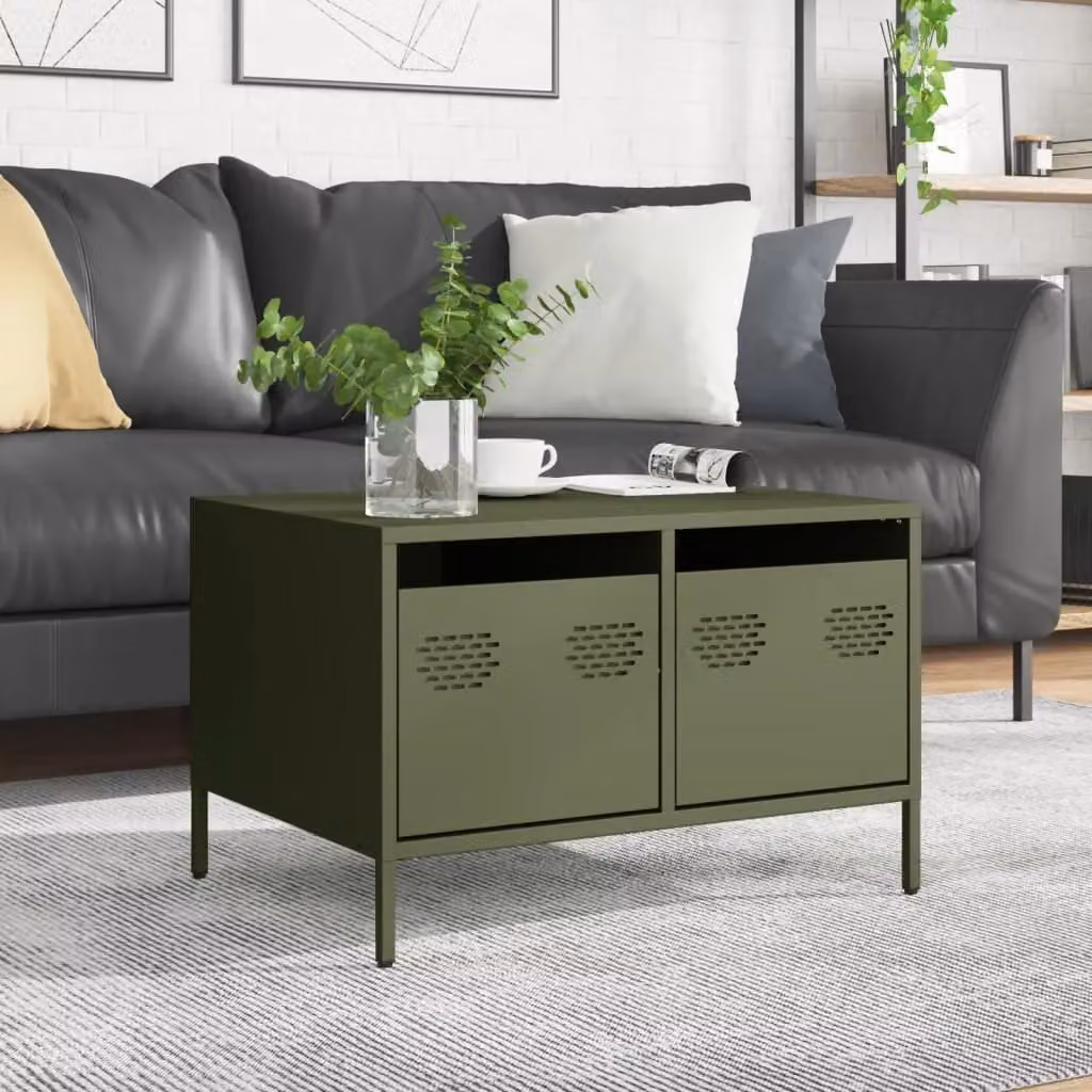 Berkfield Home Industrial TV Cabinet in Matt Olive Green, W/D/H: 68 x 50 x 43.5 cm – 4